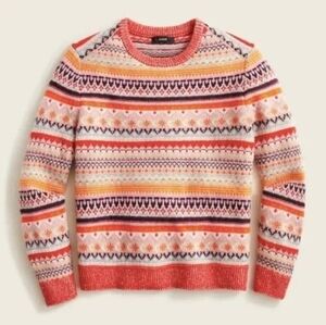 J. Crew Fair Isle Cropped Crewneck Sweater in Bright Cerise Peony